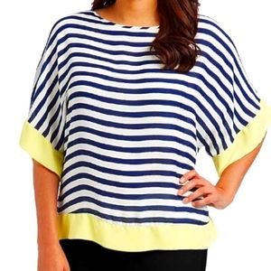 Yellow, Navy, & White Stripe Cape Sleeve Top